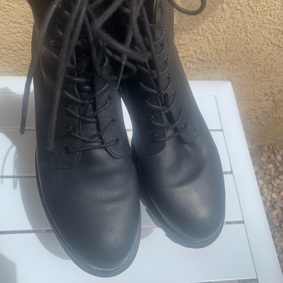 Sam Edelman black leather military combat platform shoelaces boots size 9.5 - Picture 9 of 16